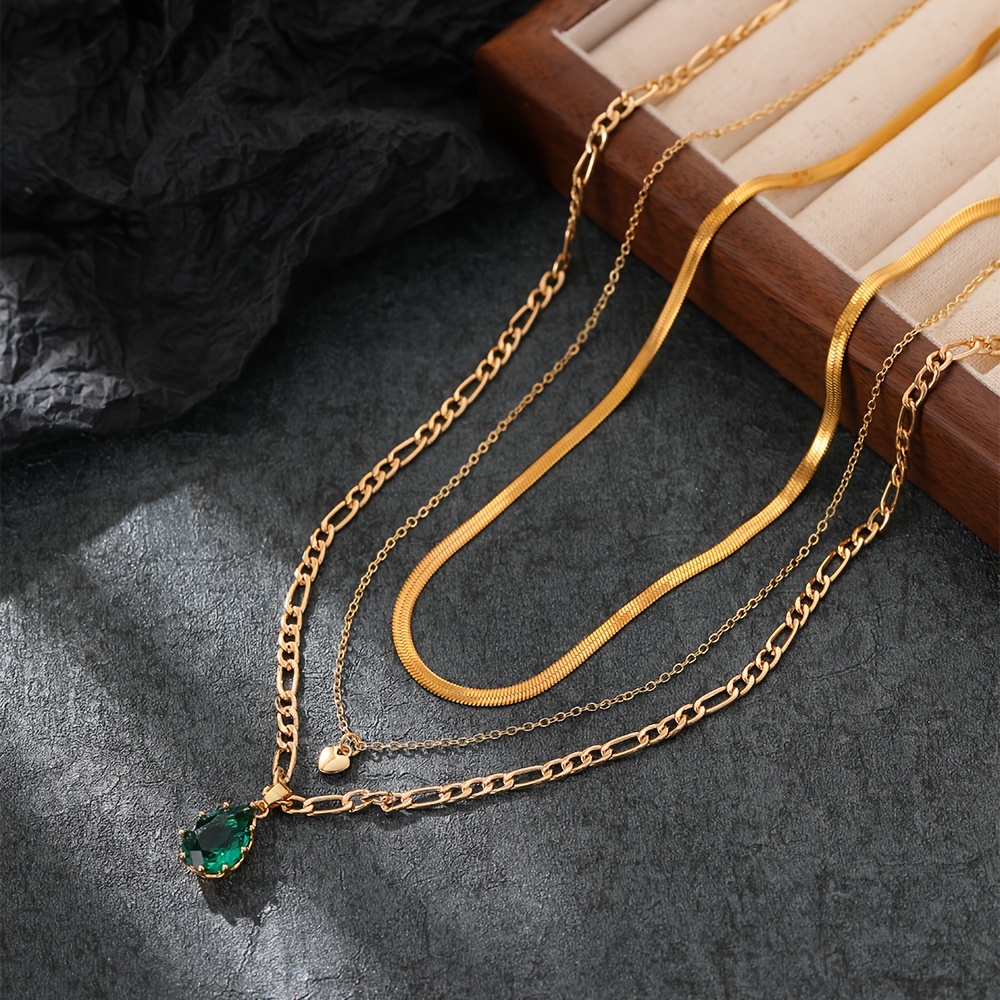 Fashionable Multi-layered Chain Necklace Set with Teardrop & Heart Pendants
